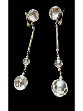 Esq. Capade by Joni Glass Rhinestone Clip Statement Disco Ball Clear Earrings 4”